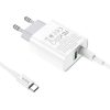 Hoco C80A USB-C + USB-A QC3.0 USB hálózati töltő adapter 20W + USB-C kábel, fehér