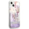 Apple iPhone 14 tok, Guess Liquid Glitter Flower csillámos - lila