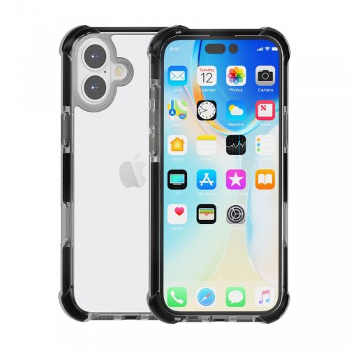 iPhone 16 ütésálló szilikon hátlap, Fekete