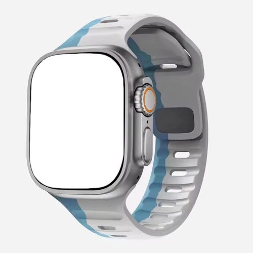 Apple Watch 42/ 44/ 45/ 46 /49 mm  szilikon szíj - szürke-kék