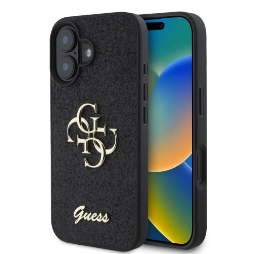 Guess PU Fixed Glitter 4G Metal Logo tok iPhone 16 - fekete