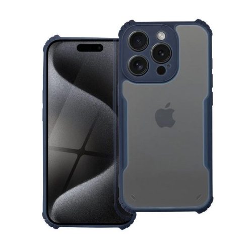 Apple iPhone 15 Pro Max, Szilikon tok, közepesen ütésálló, légpárnás sarok, akril hátlap, Anti-Drop Case, átlátszó/sötétkék