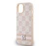 DKNY PU Leather Checkered Pattern and Stripe Apple iPhone 13 hátlap tok, rózsaszín