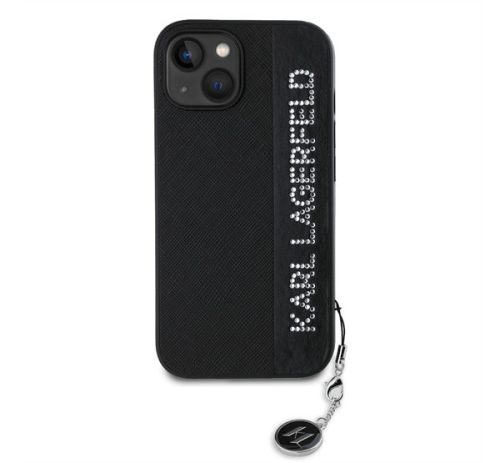 Karl Lagerfeld PU Saffiano Rhinestone Charm Apple iPhone 15 hátlap tok, fekete